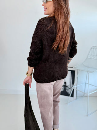 Alpaka Strickpullover in Dunkelblau. Verarbeitung mit Wolle und Alpaka für Damen in Onesize 36-42 - Levelone GmbH & Co. KG