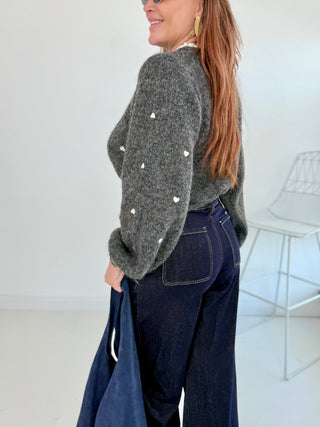 Strickpullover in Grau aus hochwertigem Strick für Damen in Onesize 36-42