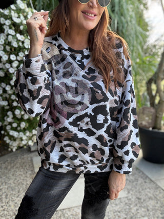 Leo Sweater in Grau mit Smiley aus Strasssteinchen für Damen in Einheitsgröße 36-42 - Levelone GmbH & Co. KG
