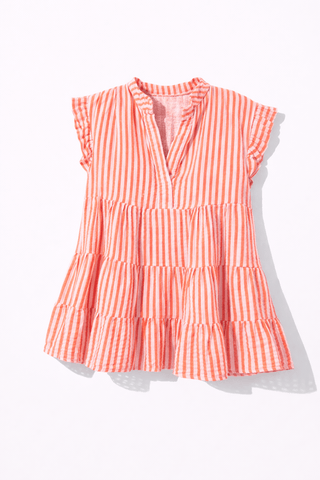 Musselin Bluse gestreift in Flieder-Orange für Damen in Einheitsgröße 36-42