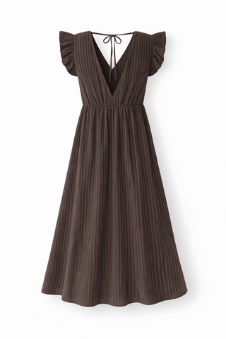 Musselin Kleid gestreift in Dunkelbraun-Braun