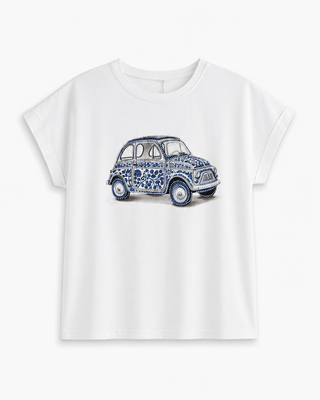 T-Shirt Weiss/Blau mit Print