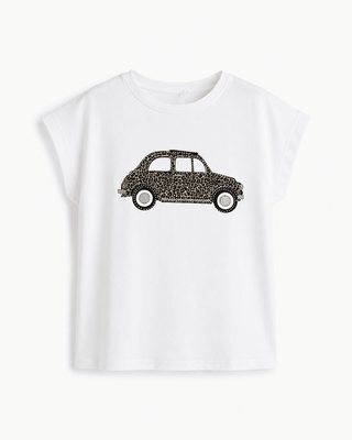 T-Shirt Weiss/Leo mit Print