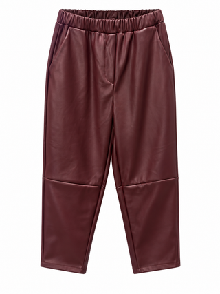Lederhose (vegan) in Bordeaux mit elastischer Taille für Damen in Einheitsgröße 36-42 - Levelone GmbH & Co. KG