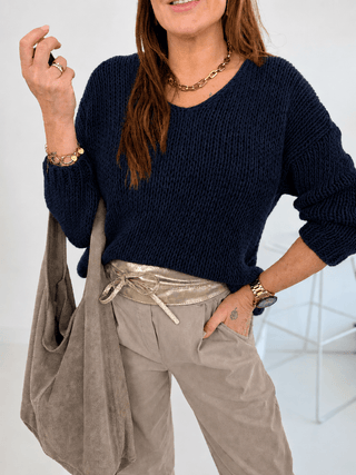 Alpaka Strickpullover in Dunkelblau. Verarbeitung mit Wolle und Alpaka für Damen in Onesize 36-42 - Levelone GmbH & Co. KG