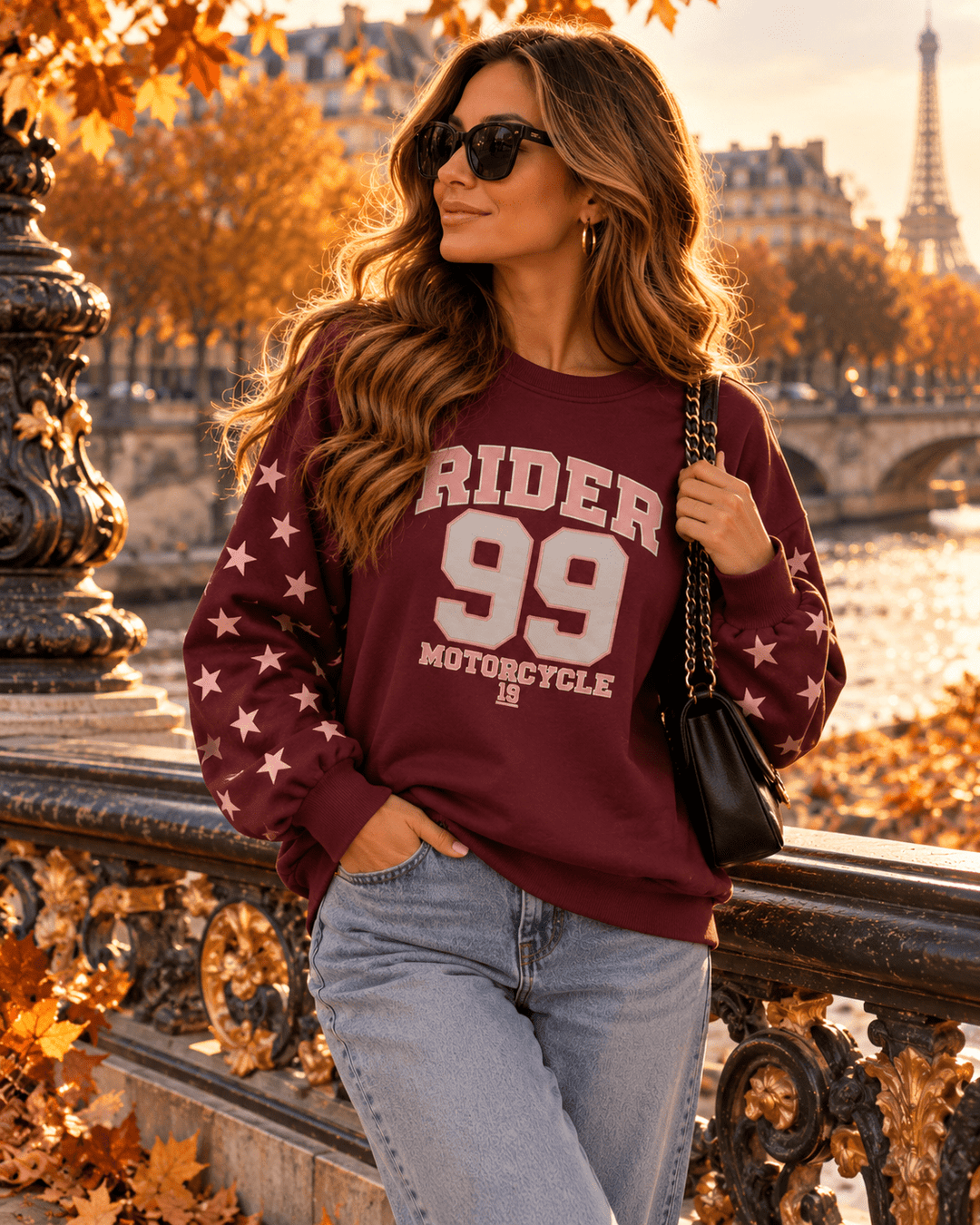 Sweater in Bordeaux, mit "RIDER 39" Print, für Damen in Einheitsgröße 36-42  - Levelone GmbH & Co. KG