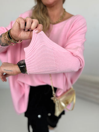 Feinstrickpullover in Rosa mit Rundhals-Ausschnitt