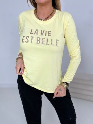 Langarmshirt in Gelb vorne mit Glitzerprint