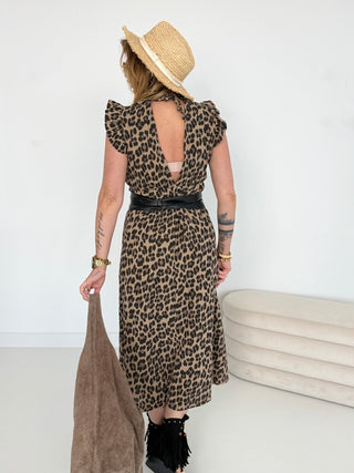 Musselin Kleid Leo-Schwarz-Camel