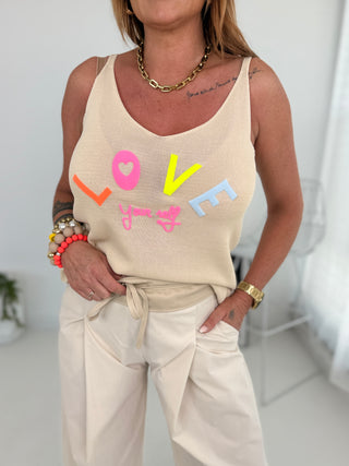 Feinstricktop in Beige mit Print