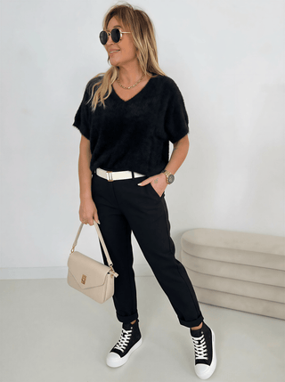 Stretchhose in Schwarz Gürtel inkl. für Damen