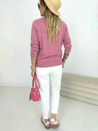 Eleganter Feinstrickpullover Beeren Farbe, hochwertigem Strick