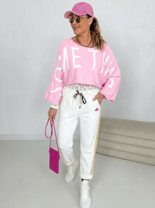 Stretchhose in Weiss mit Neonfarbenen Streifen